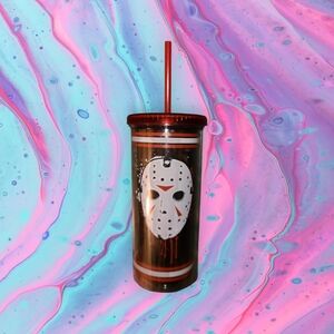 Friday The 13th Jason Voorhees plastic cup with straw